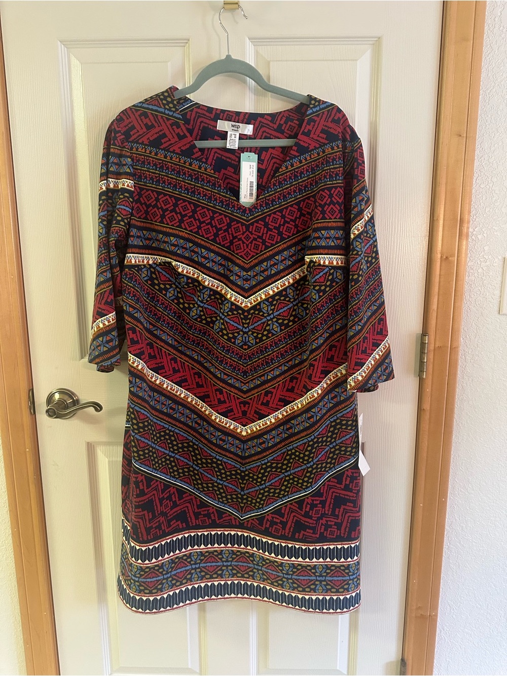 Wisp Boho-Print Red Shift Dress with Geometric Pattern 16W
